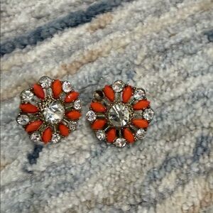 Elegant Orange and Silver Crystal Earrings